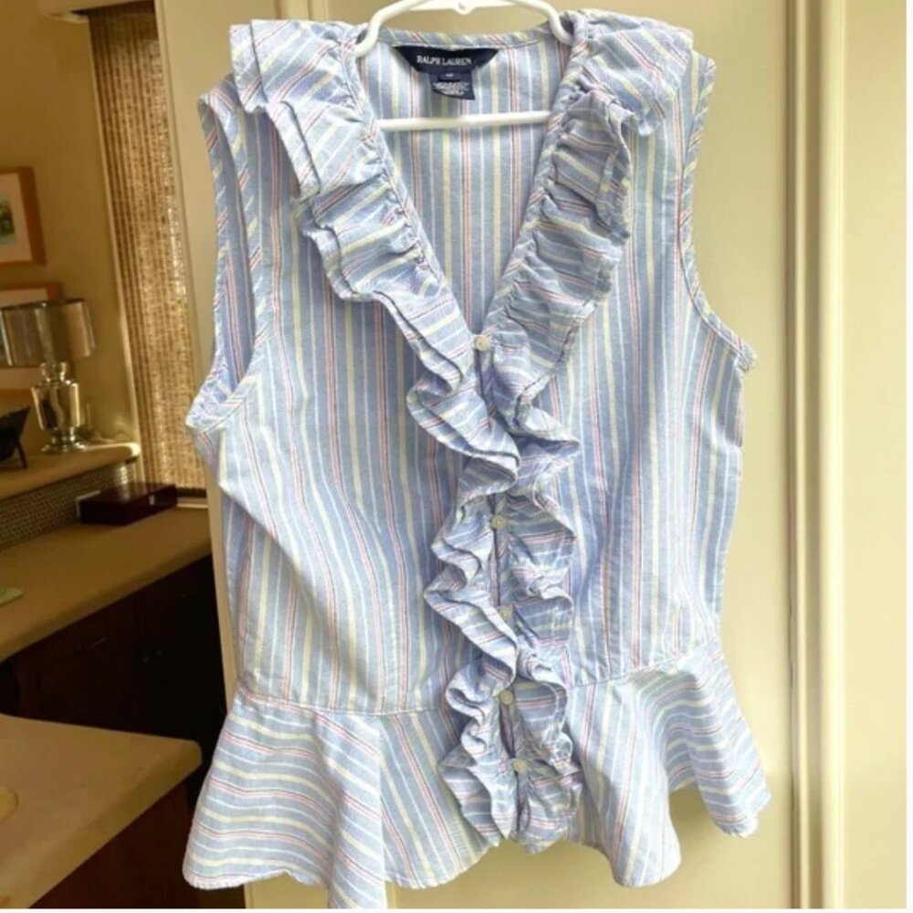 Ralph Lauren Ruffle Front Sleeveless Blouse in Girl's Size 16